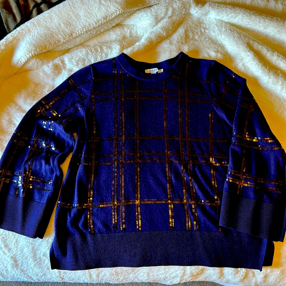 Sequin Plaid Long Sleeve Sweater